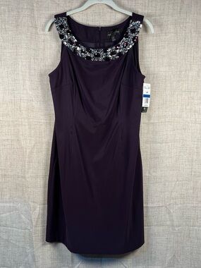 Cocktail Dress Purple Rhinestone Neck NWT Connected Wedding Party Sleeveless 14P